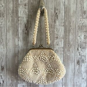 Vintage Elegant Cream Beaded Handbag